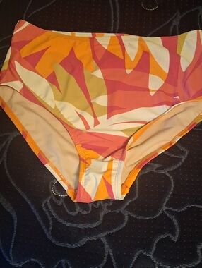 Kona Sol Pink Orange Yellow Abstract High-Waist Bikini Bottom